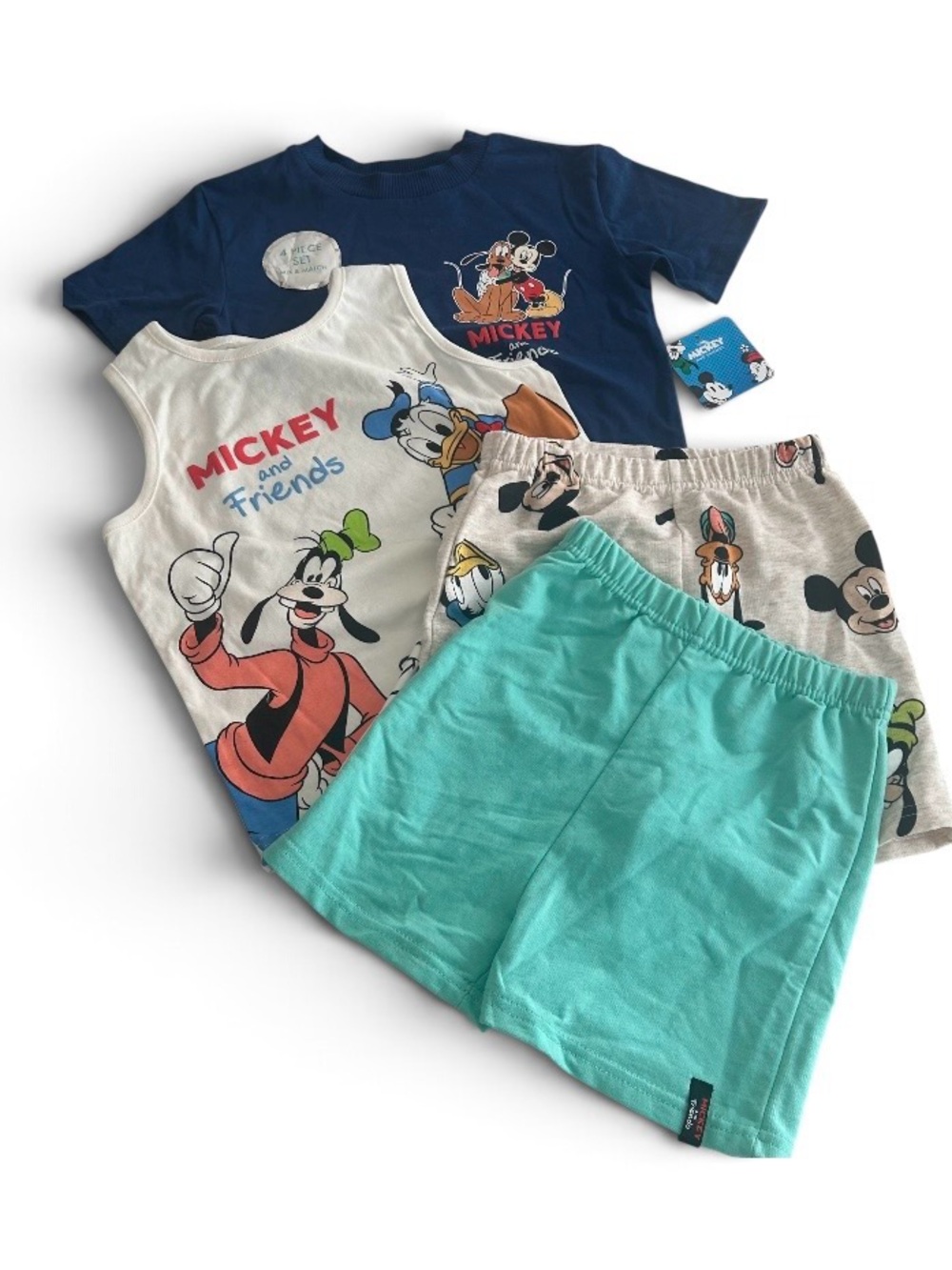 Disney Mickey and Friends Toddler Boys 4-Piece Mix & Match Pajama Set. Size 5